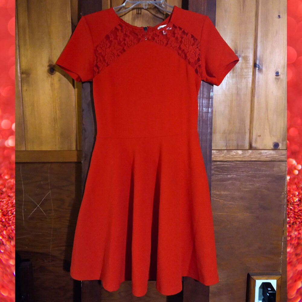 Olsenboye Cherry Red Lace Accent Dress